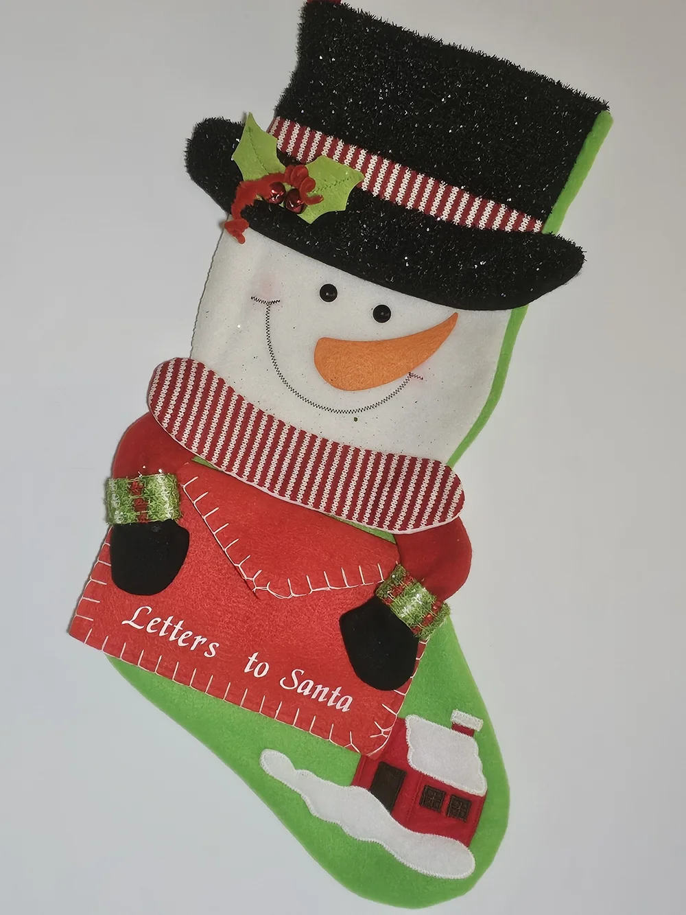 Classic Snowman Christmas Stocking Letters to Santa Red Green Holiday Felt Decor